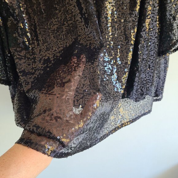 Roz & Ali Sequin Blouse 3X Black Evening Party NYE Pullover V-neck Plus - Picture 5 of 12